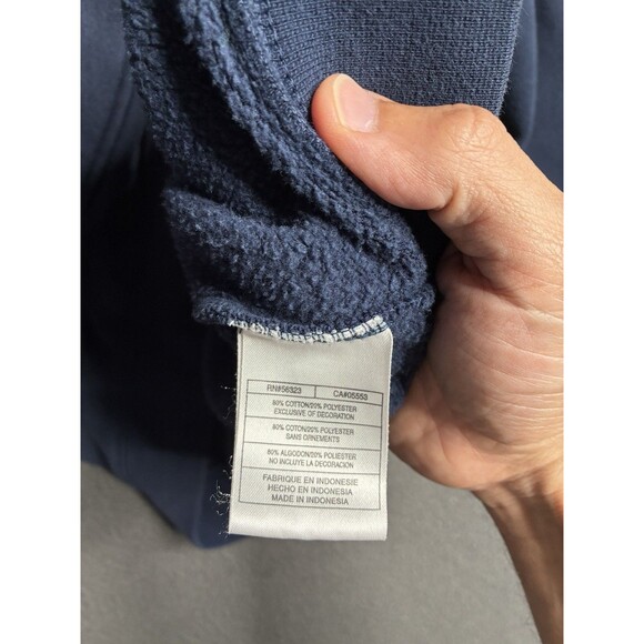Vtg Nike Hoodie Mens L Navy Blue Y2K Swoosh Embroidered Sweatshirt Silver Tag - Picture 9 of 14